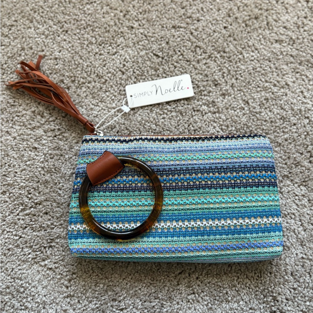 Simply Noelle Blue Striped Ring Clutch with tassel